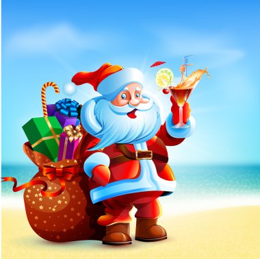Noel Baba bir kadeh kokteyl holding