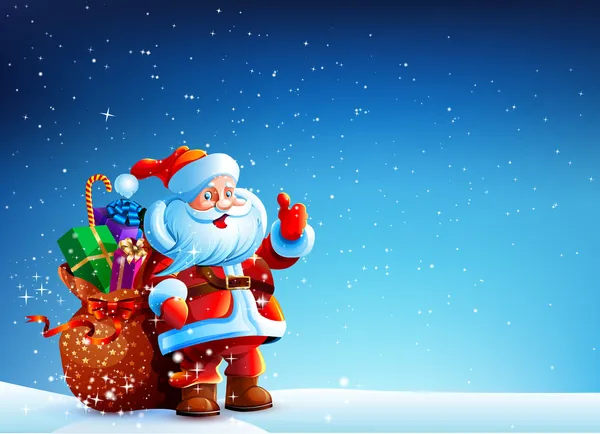 Święty Mikołaj śnieg z worek prezentów — Wektor stockowy