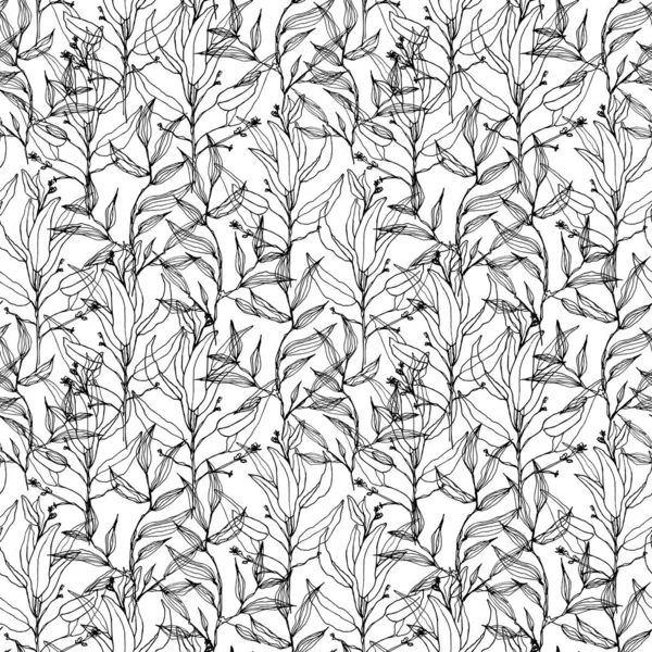 Seamless pattern with stylized leaves. Floral endless pattern filled with monochrome leaves. Fresh greenery background, wallpaper, textile print.