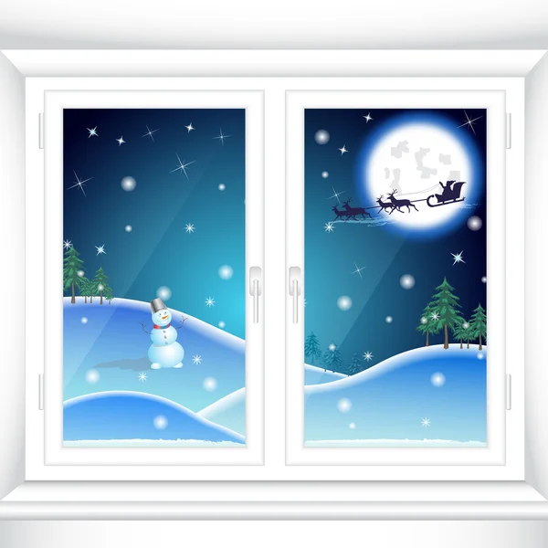 Christmas behind a window — Stock Vector