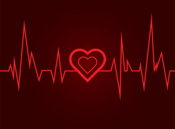 Red Ecg Line Shows Red Heart Center Image Placed Red — Stock Vector