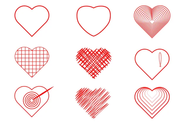 Set Icon Heart Inline Style White Background Different Shapes Vector — 图库矢量图片