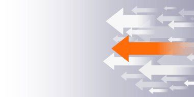 Moving forward arrows are surrounded by white arrows like a business surrounded by competitors.