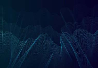 Soyut parçacıklar birden fazla karanlık-aydınlık nokta katmanıyla örtüşüyor. Bir dalga oluşturmak için bir araya getirilen bir nokta. Arkaplanda örtüşen dağlar gibi.