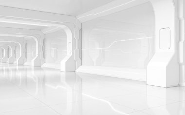 Beyaz boş bir tünel, gelecekteki oda, 3 boyutlu görüntüleme. Bilgisayar dijital çizimi.