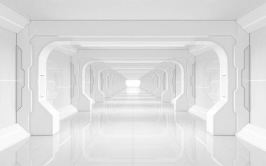 Beyaz boş bir tünel, gelecekteki oda, 3 boyutlu görüntüleme. Bilgisayar dijital çizimi.