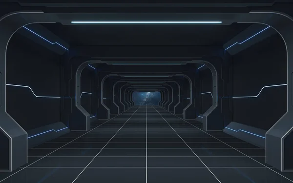 Futuristische Tunnel Lege Kamer Rendering Digitale Computertekening — Stockfoto