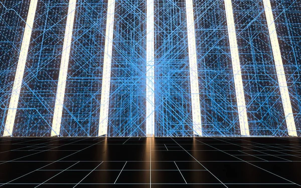 未来的なグリッドと照明 3Dレンダリング コンピュータ デジタル ドローイング — ストック写真