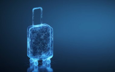 Mavi çizgiler ve bavullar, 3D görüntüleme. Bilgisayar dijital çizimi.
