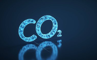 Karbondioksit ve mavi parlayan çizgiler, 3 boyutlu görüntüleme. Bilgisayar dijital çizimi,