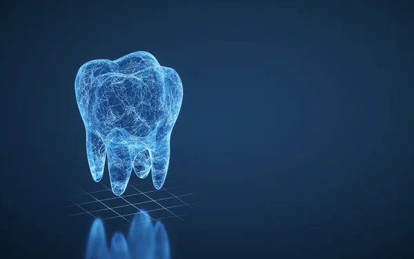 青の背景を持つ歯 3Dレンダリング コンピュータ デジタル ドローイング — ストック写真