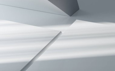 Beyaz boş oda, 3D görüntüleme. Bilgisayar dijital çizimi.