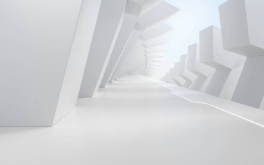 Beyaz boş tünel, 3D görüntüleme. Bilgisayar dijital çizimi.