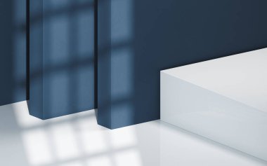 Boş bir odada ışık ve gölge, üç boyutlu görüntüleme. Bilgisayar dijital çizimi.