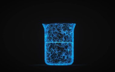 Beher ve mavi parlak çizgiler, 3 boyutlu görüntüleme. Bilgisayar dijital çizimi.