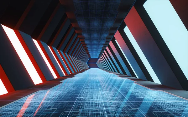 Framtidens Tunnel Futuristiskt Rum Återgivning Digitalritning — Stockfoto