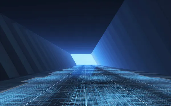 Túnel Del Futuro Sala Futurista Representación Dibujo Digital Informático — Foto de Stock