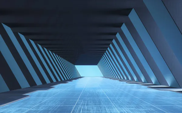 Tunnel of the future, futuristic room, 3d rendering. Computer digital drawing.