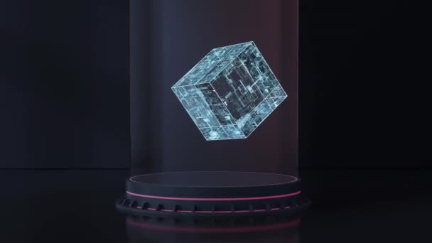 Circuit Cube Schweben Der Luft Rendering Digitale Computerzeichnung — Stockvideo