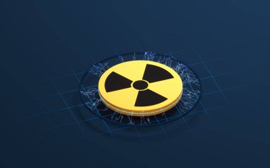 Nükleer enerji konsepti, 3D görüntüleme. Bilgisayar dijital çizimi.