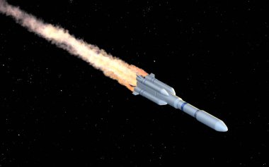 Roket uzayda, 3D görüntüleme. Bilgisayar dijital çizimi.