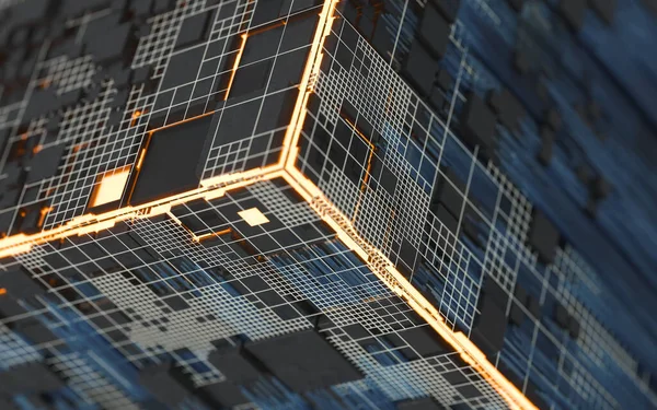 Cubes Materials Circuits Lines Rendering Computer Digital Drawing — Stock Photo, Image