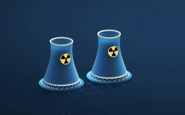原子力発電所と原子力発電 3Dレンダリング コンピュータ デジタル ドローイング — ストック写真