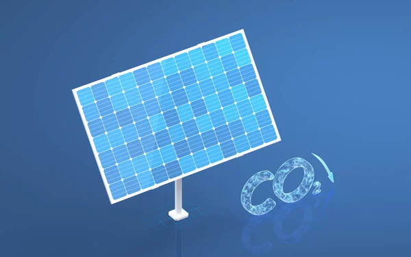 Solpanel Solenergi Och Koldioxid Rendering Digitalritning — Stockfoto