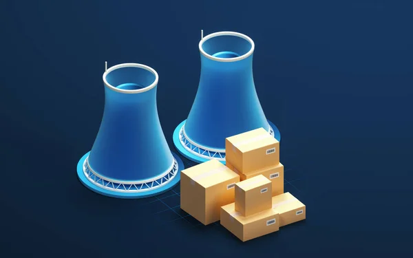 煙突と青い背景を持つボックス 3Dレンダリング コンピュータ デジタル ドローイング — ストック写真