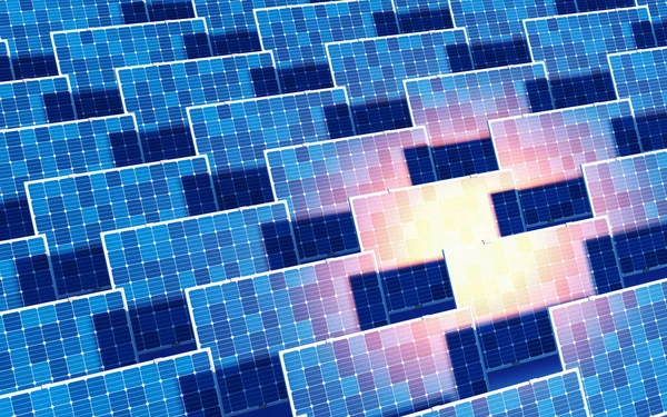 Solarzellen Solarenergie Rendering Digitale Computerzeichnung — Stockfoto