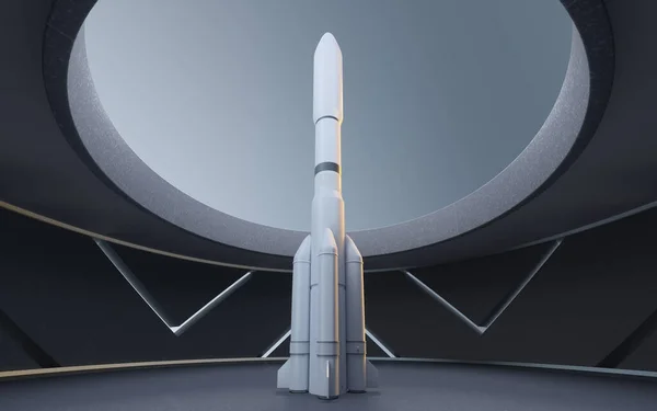 Yuvarlak Bir Odada Boyutlu Bir Roket Bilgisayar Dijital Çizimi — Stok fotoğraf