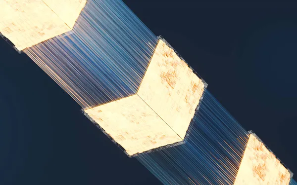 Glowing Cubes Fiber Lines Rendering Computer Digital Drawing — Stock Photo, Image
