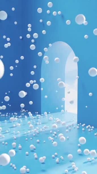 Beaucoup Balles Rebondissantes Dans Chambre Bleue Rendu — Video