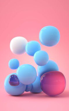 Zıplama ve soyut toplar, üç boyutlu görüntüleme. Bilgisayar dijital çizimi.