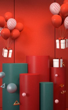 Chinese style stage and balloons, 3d rendering. Computer digital drawing. clipart