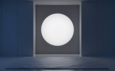 Boş oda ve boş duvar, 3D görüntüleme. Bilgisayar dijital çizimi.