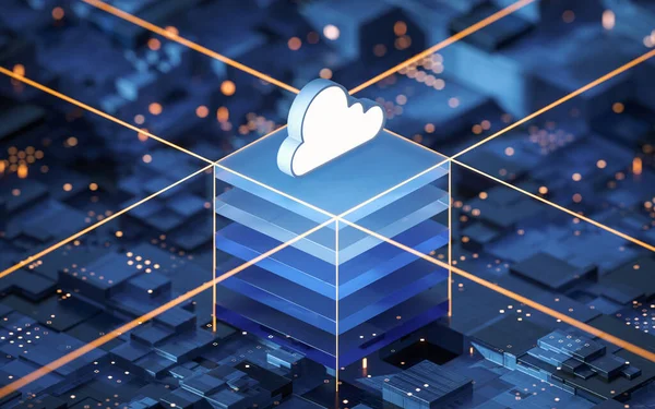 Cloud Computing Und Datenübertragung Wissenschaft Und Technologie Rendering Digitale Computerzeichnung — Stockfoto