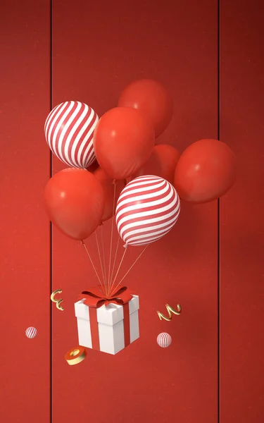 Ballonger Gaver Med Rød Bakgrunn Gjengivelse Datategning – stockfoto