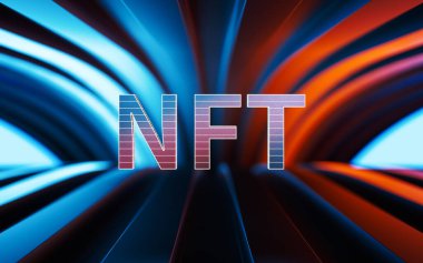 NFT finanse edilemez konsept ve devre, 3D görüntüleme. Bilgisayar dijital çizimi.