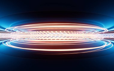 Neon ışıkları ve tüneller, 3D görüntüleme. Bilgisayar dijital çizimi.