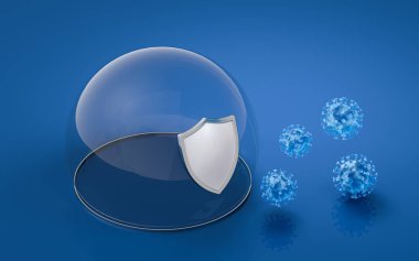 Koruma kılıfı ve kalkan, 3D görüntüleme. Bilgisayar dijital çizimi.