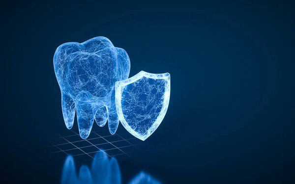 シールドは歯の健康 3Dレンダリングを保護します コンピュータ デジタル ドローイング — ストック写真