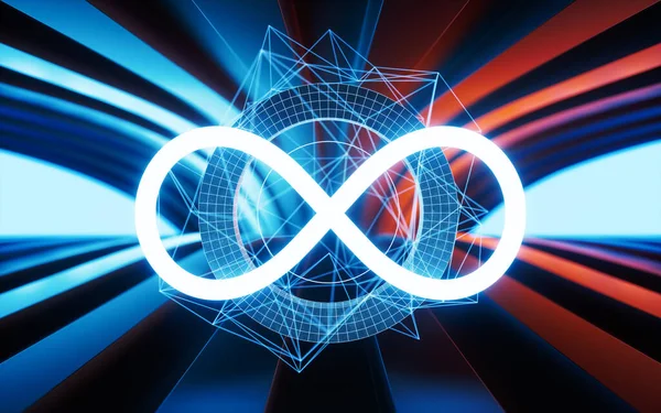 Veri halkası ve neon ışığı, 3D görüntüleme. Bilgisayar dijital çizimi.