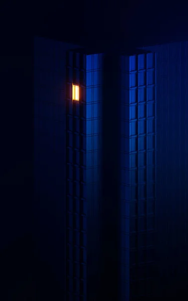 Budynek Miejski Nocy Budynek Modułowy Renderowanie Cyfrowy Rysunek Komputera — Zdjęcie stockowe