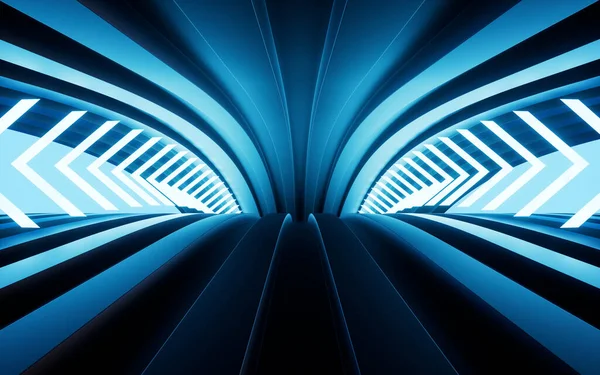 Neonvalot Tunnelit Renderöinti Tietokoneen Digitaalinen Piirustus — kuvapankkivalokuva