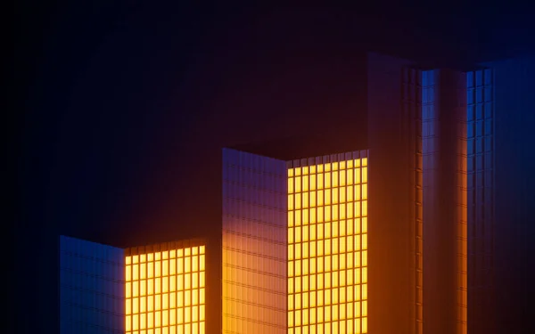 夜の都市の建物 モジュール式の建物 3Dレンダリング コンピュータ デジタル ドローイング — ストック写真