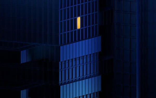 Urban building at night, modular building,3d rendering. Computer digital drawing.