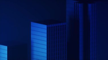 Gece şehir binası, modüler bina, 3D görüntüleme..