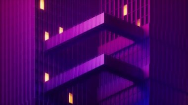 Gece şehir binası, modüler bina, 3D görüntüleme..