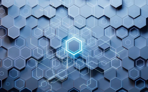 Hexagonal Scientific Technological Materials Rendering Computer Digital Drawing — Stockfoto